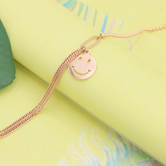 "Rose Gold Bracelet with Smiley Charm, Dual Chain, XPBL1090 - Picture 3 of 12